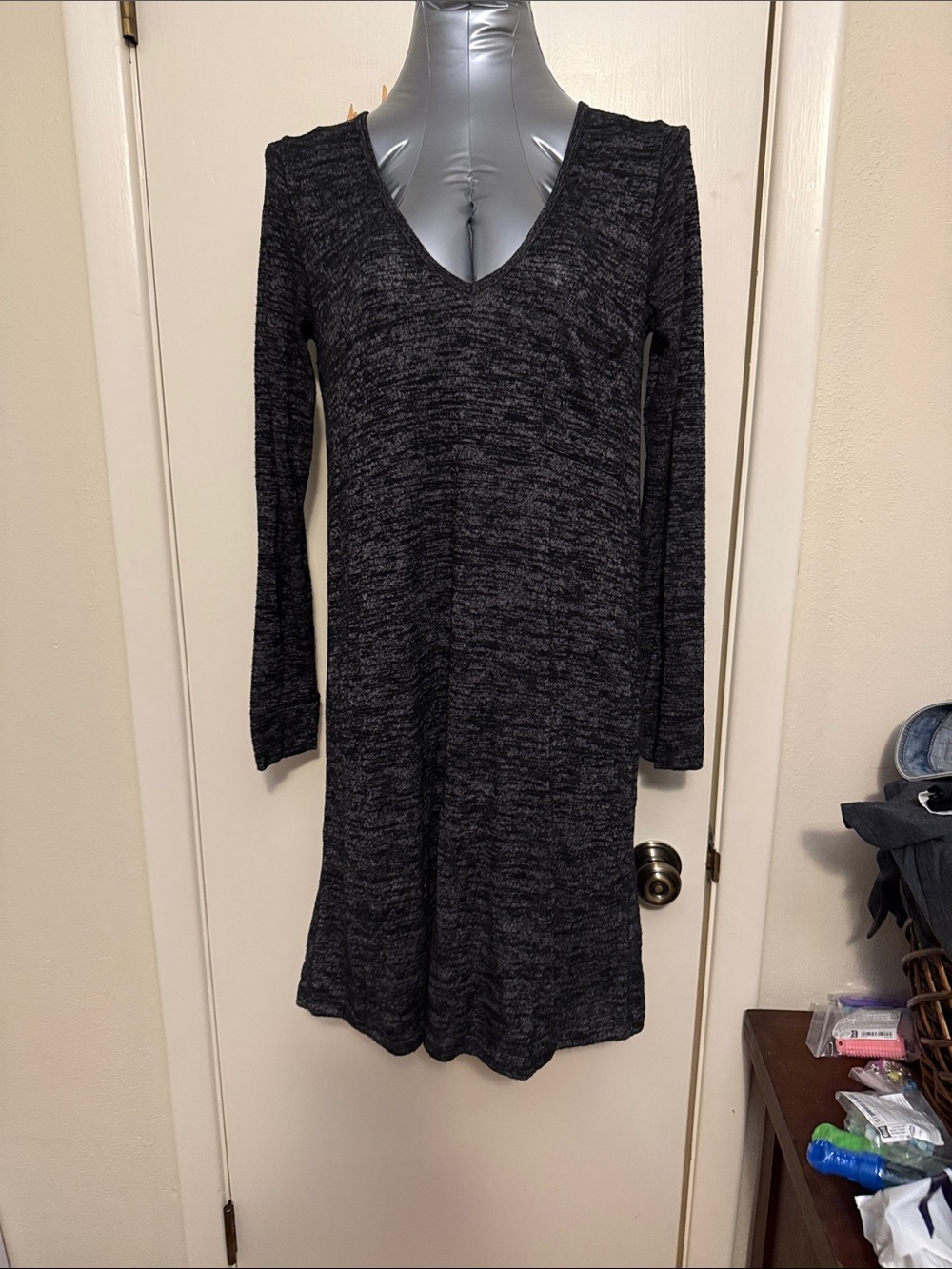 Abercrombie & Fitch Charcoal V-Neck Long Sleeve Knit Dress